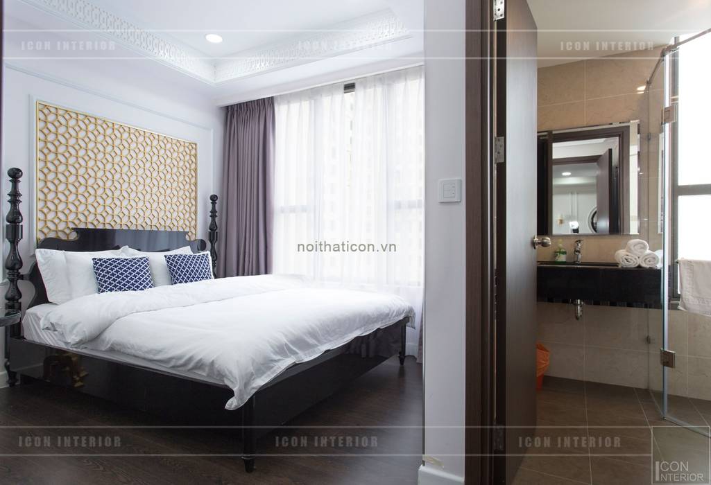 Toàn cảnh thực tế căn hộ THE TRESOR trong thiết kế nội thất Indochine, ICON INTERIOR ICON INTERIOR Phòng ngủ phong cách châu Á