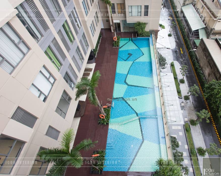 Toàn cảnh thực tế căn hộ THE TRESOR trong thiết kế nội thất Indochine, ICON INTERIOR ICON INTERIOR Hồ bơi phong cách châu Á