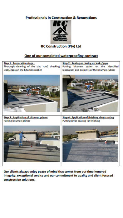 Waterproofing of a residential house slab roof in Serengeti Surburbs, Bem-Co Holdings Bem-Co Holdings