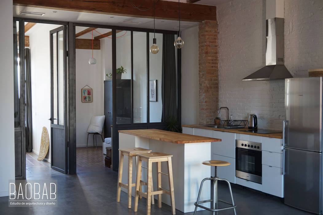 Casa Industrial, Baobab Arquitectura Baobab Arquitectura Built-in kitchens Wood Wood effect