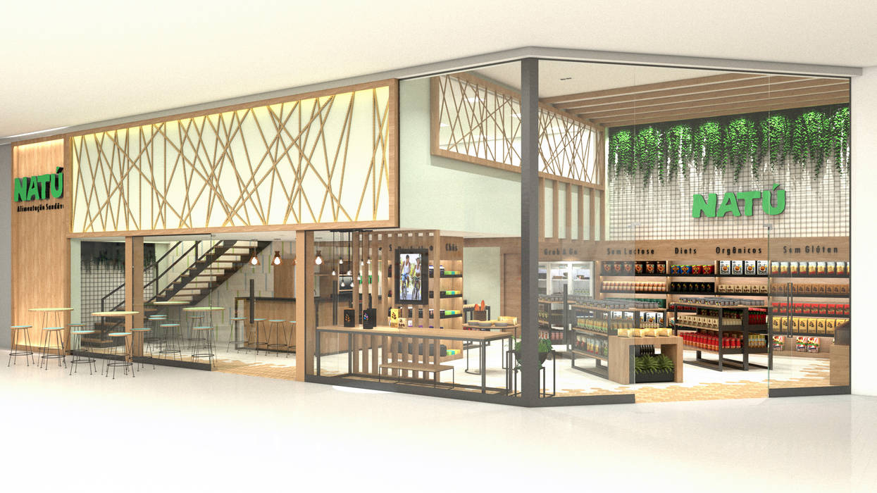 Natú Alimentação Saudável, Tatiane Corcini Arquitetura e Interiores Tatiane Corcini Arquitetura e Interiores 商業空間 オフィススペース＆店