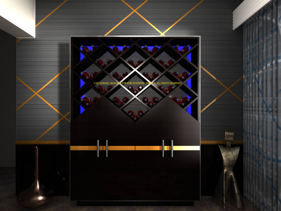 Wine cellar with LED lighting Kori Interiors Modern dining room Wine racks