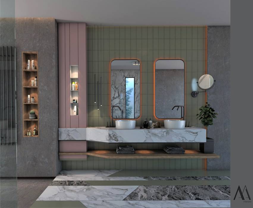 House of Sweden / / Bathroom, Murat Aksel Architecture Murat Aksel Architecture Modern Banyo Mermer Yeşil