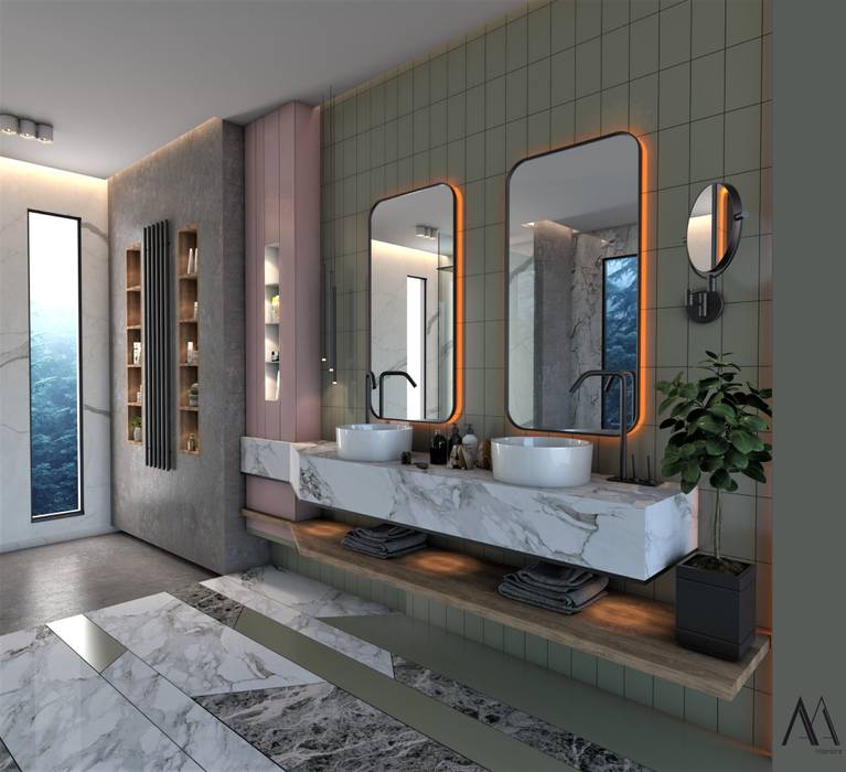 House of Sweden / / Bathroom, Murat Aksel Architecture Murat Aksel Architecture Modern bathroom Marble Green