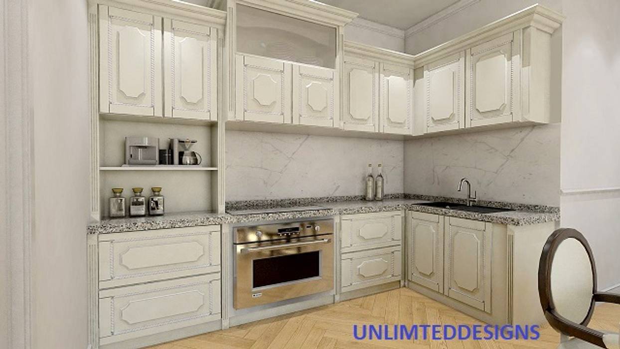 RUSTIC KITCHEN WITH WHITE LAMINATES, unlimteddesigns/bansal designs unlimteddesigns/bansal designs 系統廚具 木頭 Wood effect