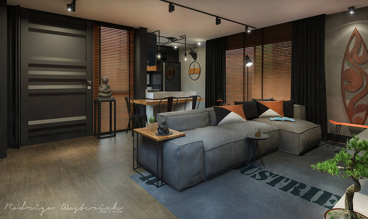 Interiores - Residencial Modular - Contêiner, Rodrigo Westerich - Design de Interiores Rodrigo Westerich - Design de Interiores Living room ٹھوس لکڑی Multicolored