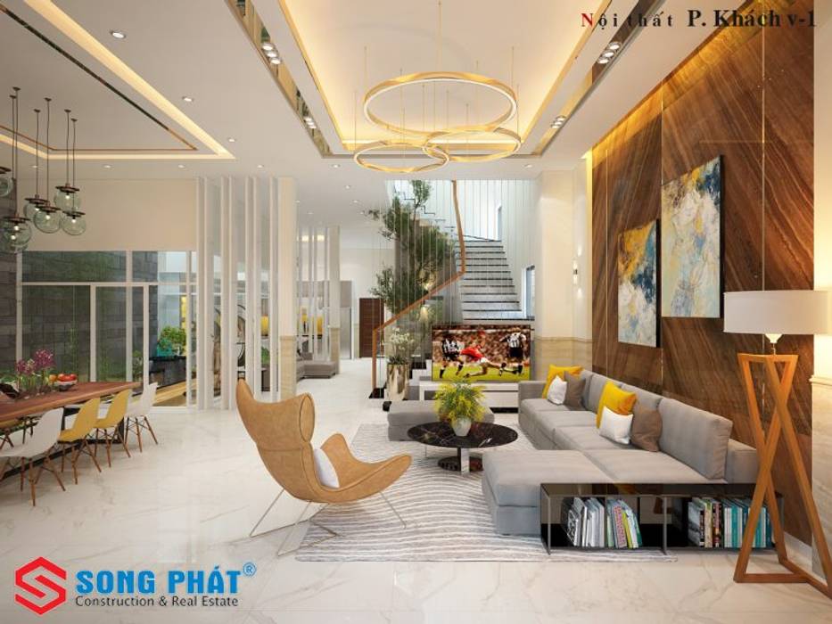 Lựa chọn đồ nội thất phù hợp cho phòng khách hiện đại, Công ty TNHH TK XD Song Phát Công ty TNHH TK XD Song Phát Phòng khách phong cách châu Á Đồng / Đồng / Đồng thau