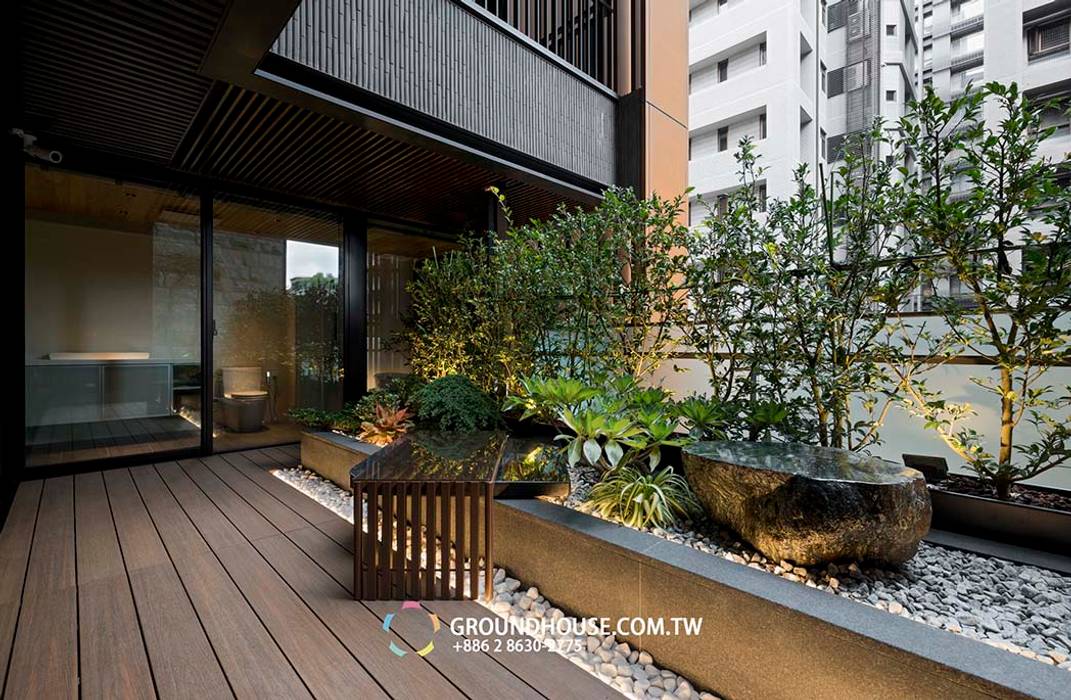 後院 大地工房景觀公司 Asian style balcony, porch & terrace