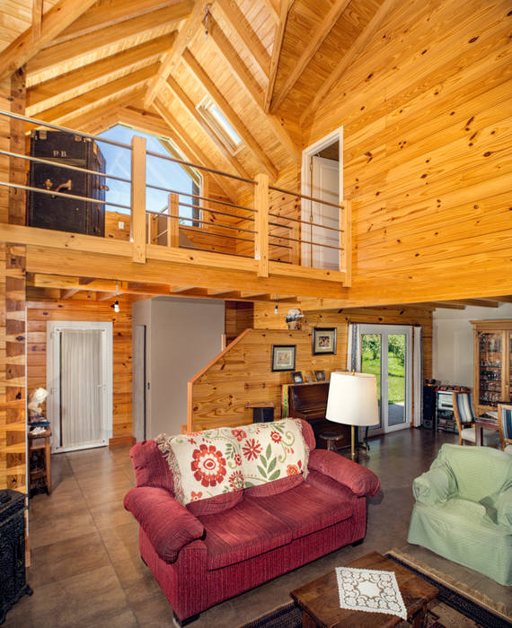 Casa de madera en San Martin de los Andes, Patagonia Log Homes - Arquitectos - Neuquén Patagonia Log Homes - Arquitectos - Neuquén Phòng khách phong cách mộc mạc Gỗ Wood effect