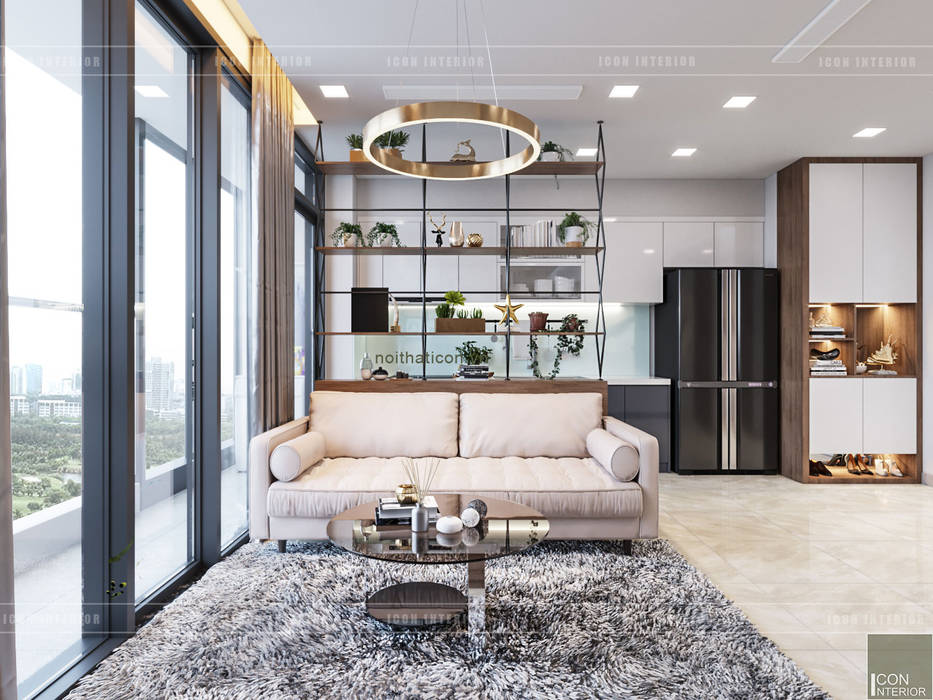 THIẾT KẾ NỘI THẤT CĂN HỘ VINHOMES GOLDEN RIVER - ​Xu hướng thiết kế vách ngăn, ICON INTERIOR ICON INTERIOR Phòng khách