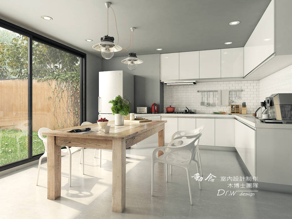 餐廳/廚房/歐式系統廚具/工業風 木博士團隊/動念室內設計制作 Kitchen units Wood Wood effect