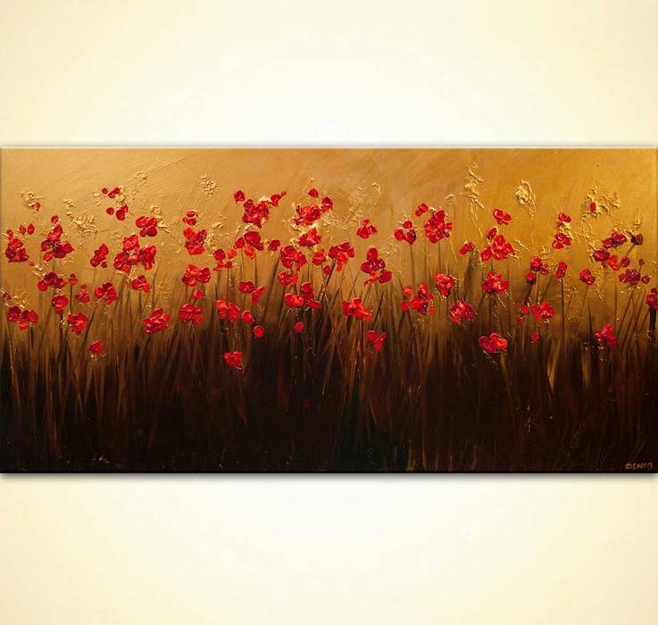 "Abundance" - modern poppies floral painting textured by Osnat Tzadok OSNAT FINE ART Modern living room Pictures & paintings