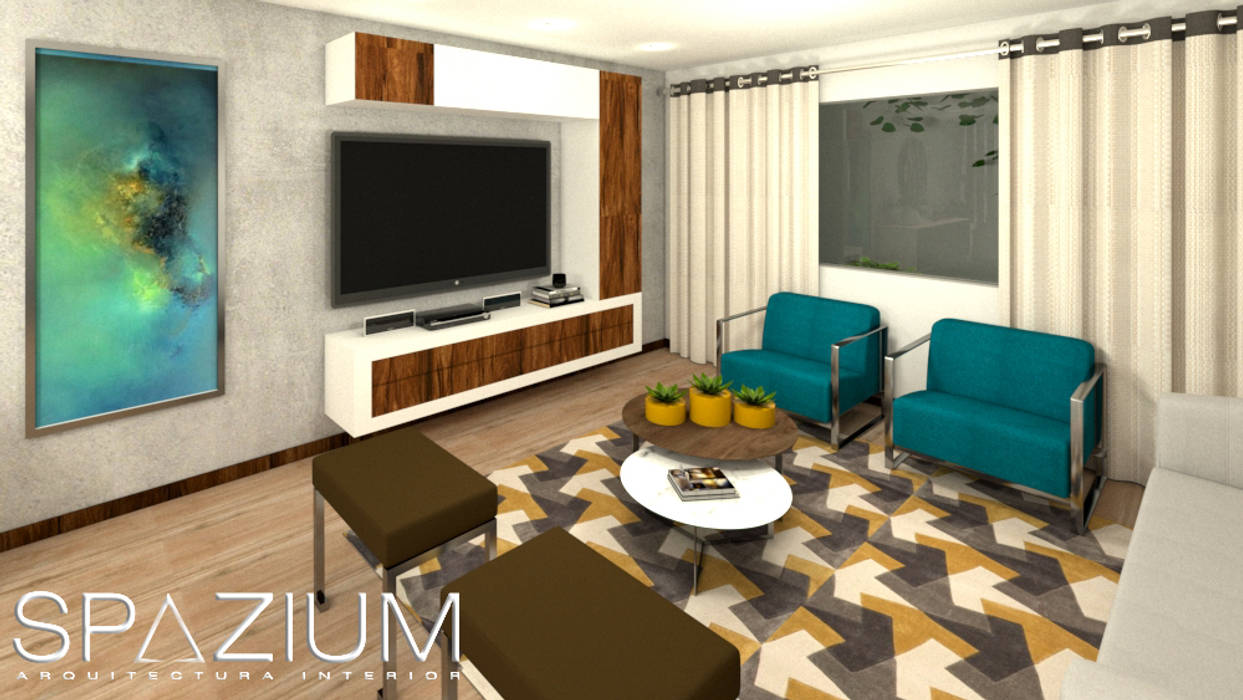 ​•DISEÑO SALA COMEDOR•, SPAZIUM ARQUITECTURA INTERIOR SPAZIUM ARQUITECTURA INTERIOR Modern houses