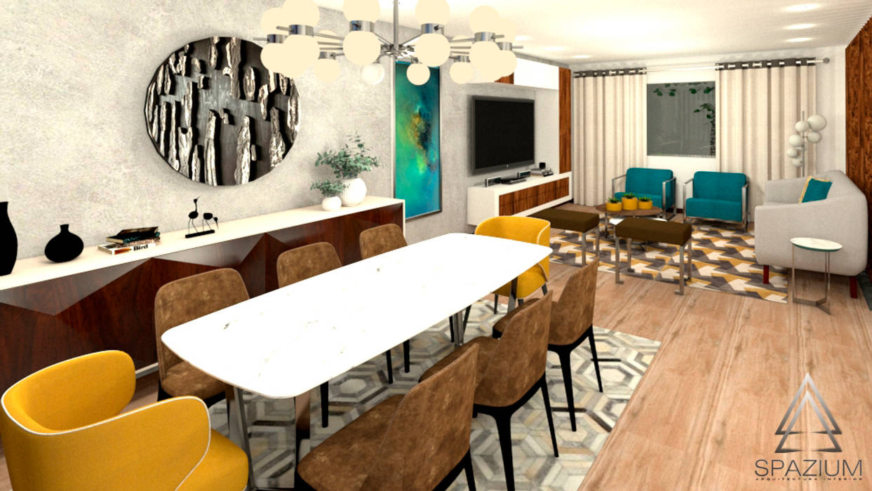 ​•DISEÑO SALA COMEDOR•, SPAZIUM ARQUITECTURA INTERIOR SPAZIUM ARQUITECTURA INTERIOR Modern houses