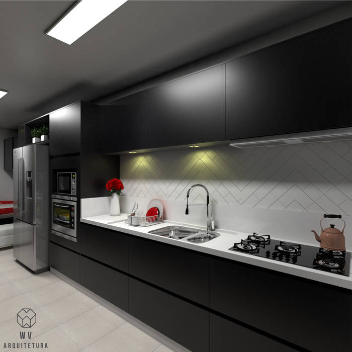 Apartamento E.B., WV ARQUITETURA WV ARQUITETURA ครัวสำเร็จรูป