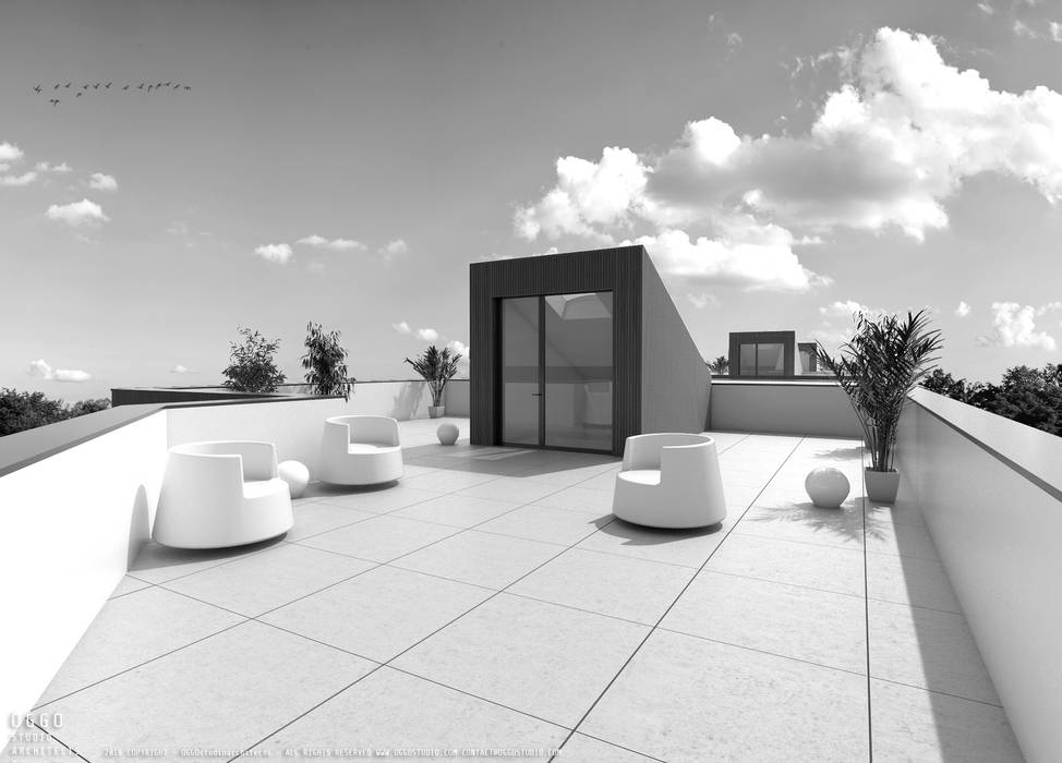 3D view OGGOstudioarchitects, unipessoal lda Techos Barbusse,collective housing,project,rooftop terrace,France