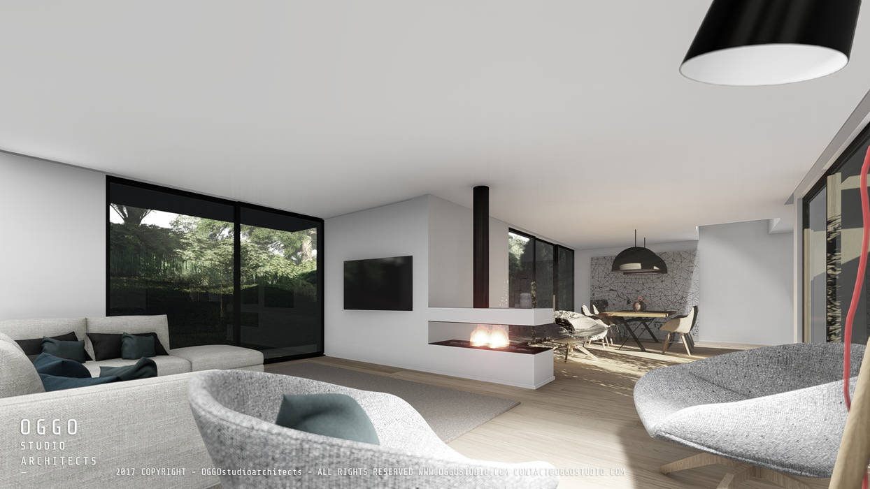 Interior 3D view OGGOstudioarchitects, unipessoal lda 빌라 Interior,living room,contemporary,architecture,fireplace