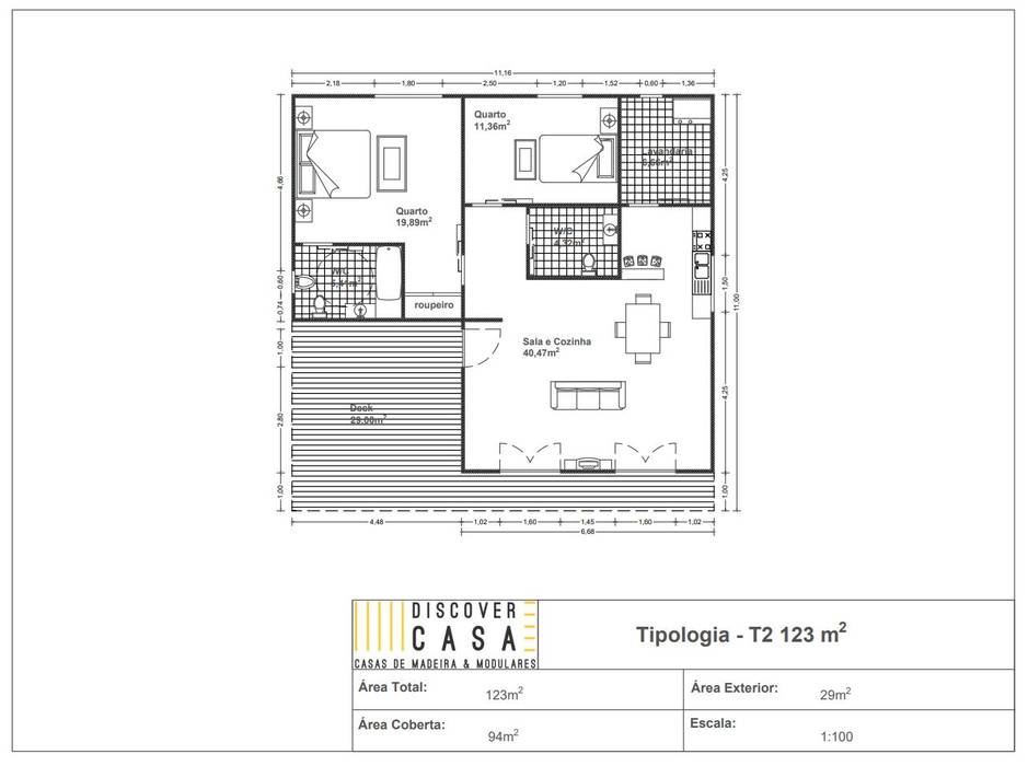 Casa modular de tipologia T2 com 123m², Discovercasa | Casas de Madeira & Modulares Discovercasa | Casas de Madeira & Modulares Wooden houses Wood Wood effect