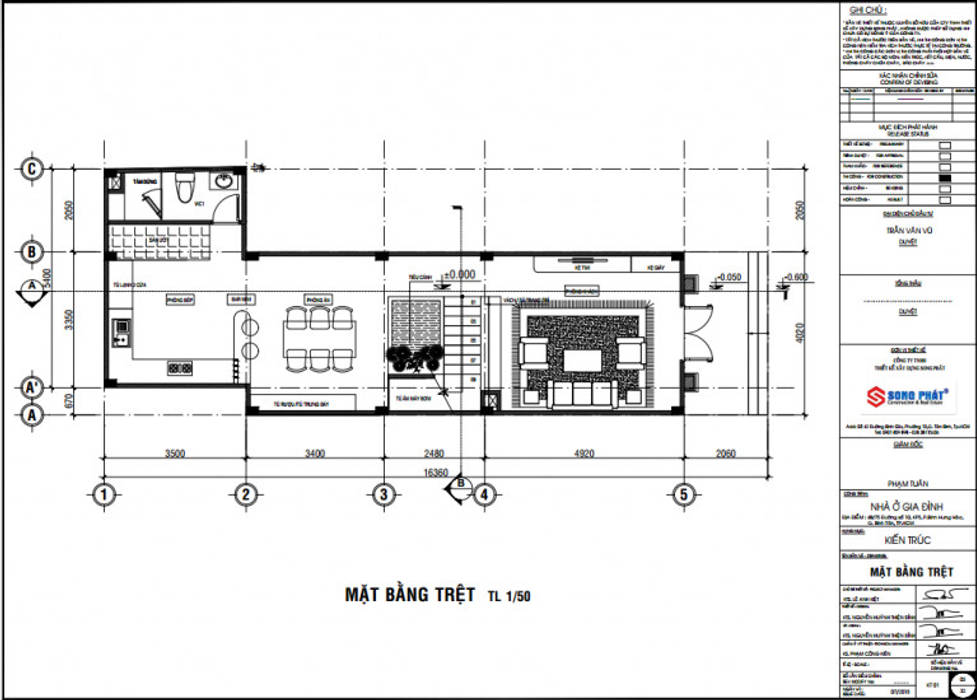 Mặt bằng tầng trệt nhà 3 tầng Công ty Thiết Kế Xây Dựng Song Phát Multi-Family house