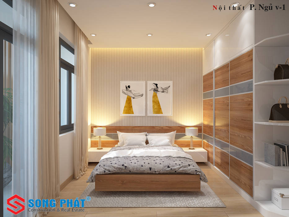 Đơn Giản Mà Sang Trọng Trong Thiết Kế Nhà 5 Tầng 53m2 Giá 1,6 Tỷ, Công ty Thiết Kế Xây Dựng Song Phát Công ty Thiết Kế Xây Dựng Song Phát Dormitorios asiáticos