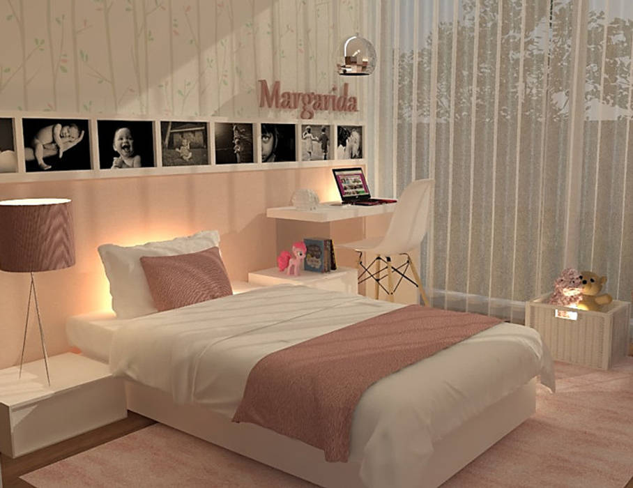 Um quarto de sonho! Casativa Interiores Quartos de rapariga Madeira Acabamento em madeira quarto de criança,decoração rosa,cama em lacado