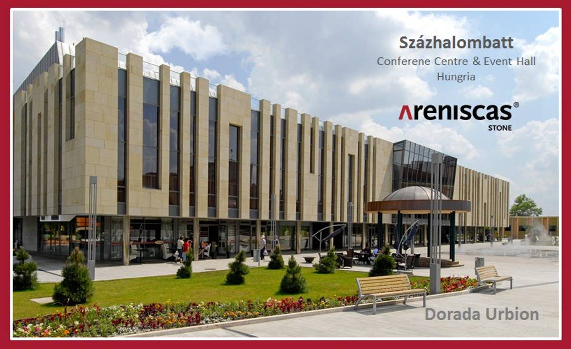 Fachada de piedra natural - Natural stone façade, ARENISCAS STONE ARENISCAS STONE Commercial spaces Sandstone Shopping Centres