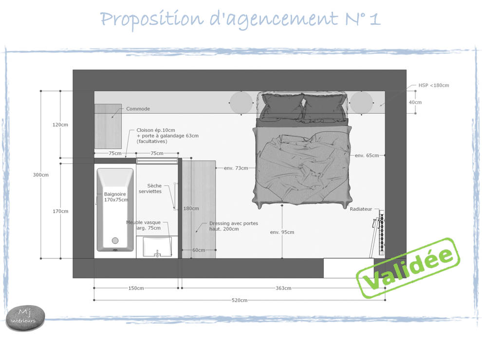 Une suite parentale dans 16 m², MJ Intérieurs MJ Intérieurs Modern style bedroom