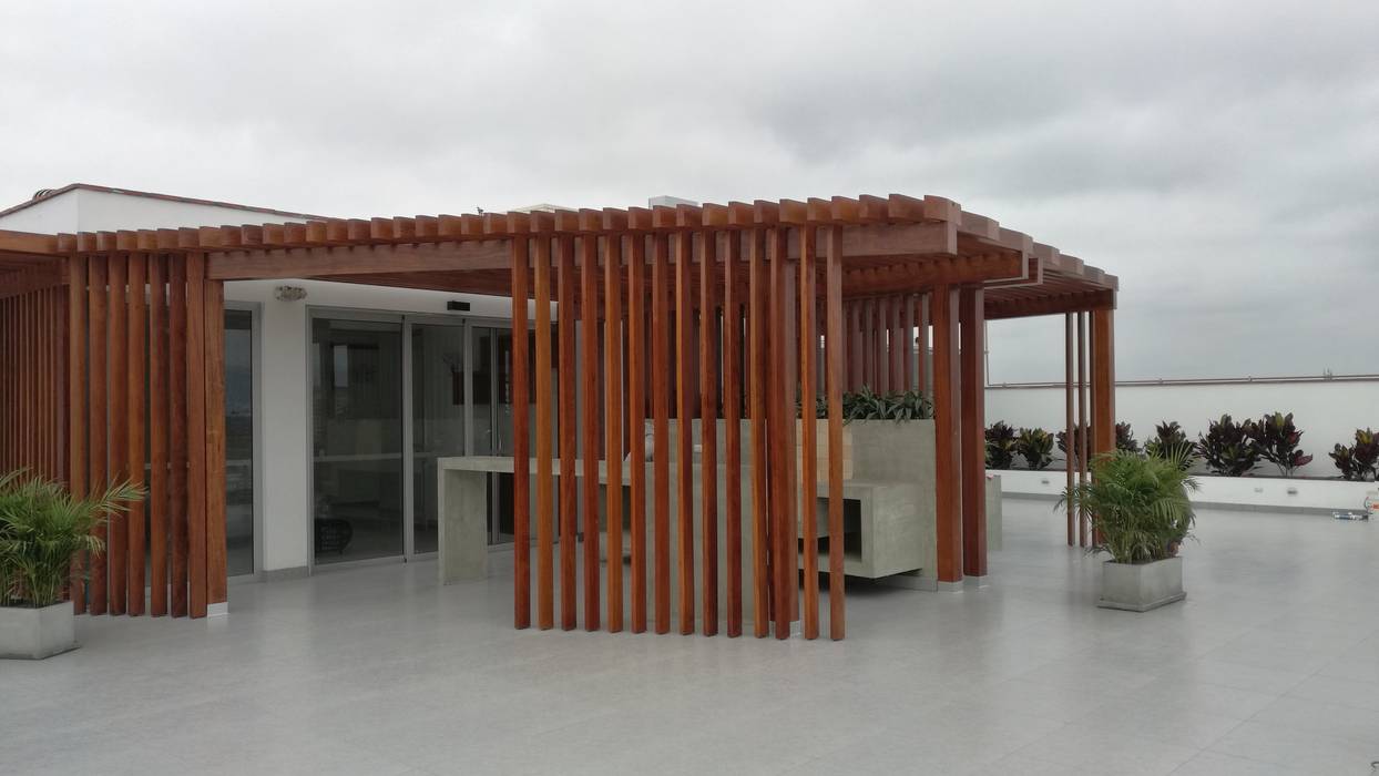 TECHO SOL Y SOMBRA - EDIFICIO ESSENZA, ROAN arquitectura & madera ROAN arquitectura & madera Balcones y terrazas modernos Accesorios y decoración