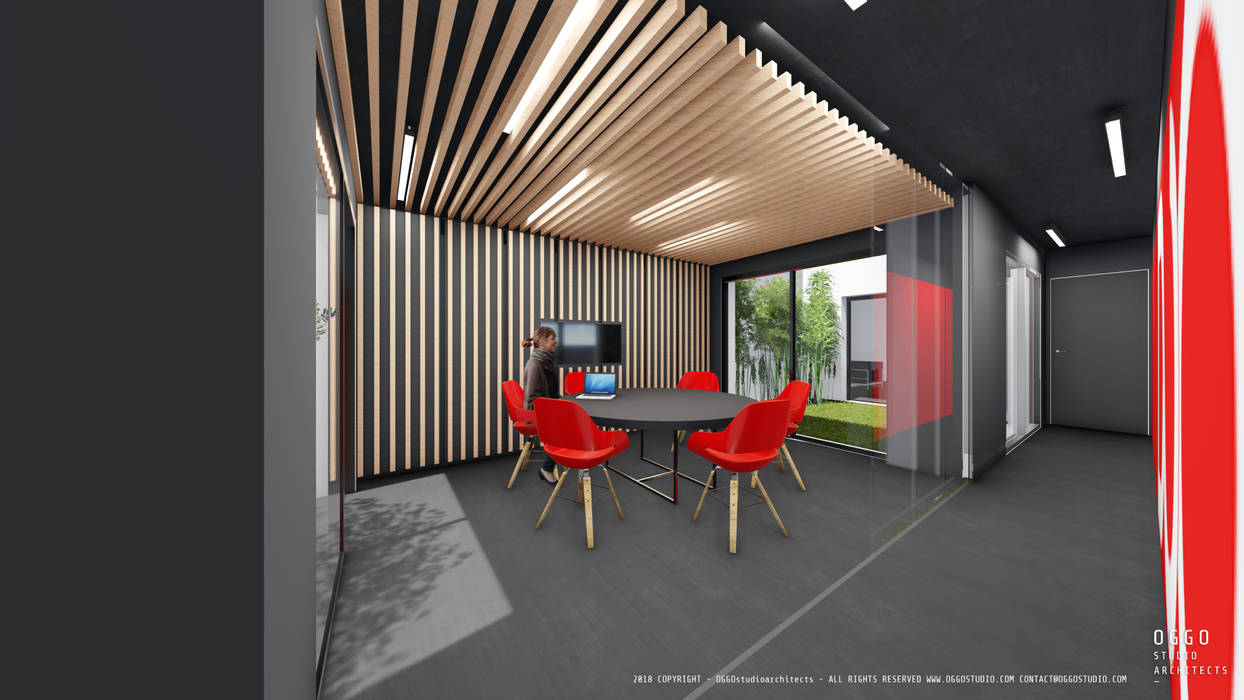 Pavimento com aparência de betão combinado com madeira clara OGGOstudioarchitects, unipessoal lda Escritórios industriais Escritórios,offices,Duo Group,Romainville,Carnot