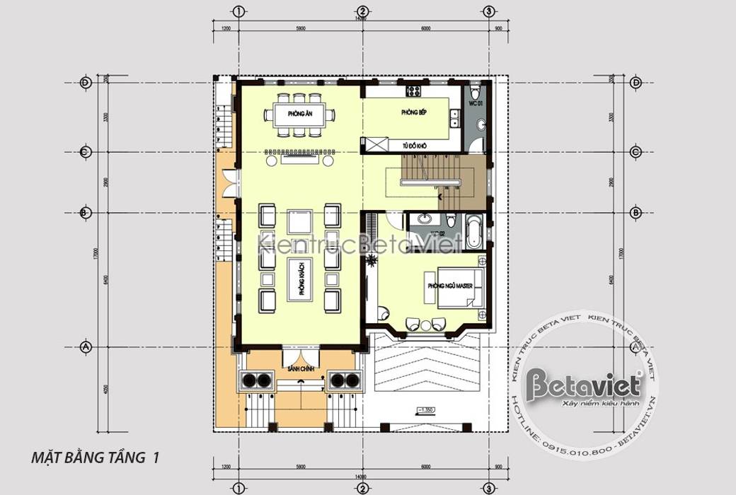 Mặt bằng tầng 1 mẫu biệt thự lâu đài kiểu Pháp đẹp lung linh (CĐT: Bà Huyền - Thái Nguyên) KT18077 Công Ty CP Kiến Trúc và Xây Dựng Betaviet biệt thự đẹp,biệt thự 3 tầng,biệt thự cổ điển,lâu đài dinh thự