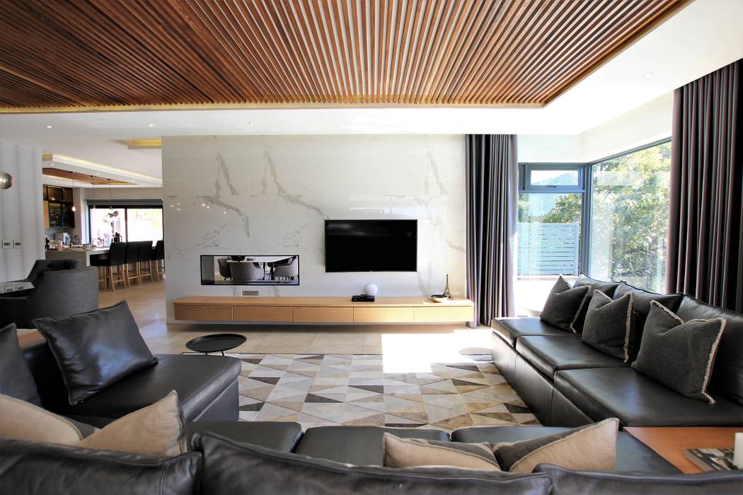 TV Lounge with Gas Fireplace JSD Interiors Modern living room Marble marble,TV,TV unit,Ceiling,wood,fireplace