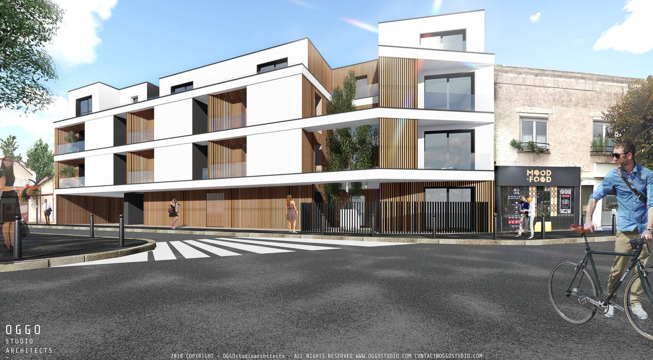 Medium size housing project with 21 apartments OGGOstudioarchitects, unipessoal lda Multi-Family house Wood Wood effect Collective housing,France,Romainville,apartments,wood construction