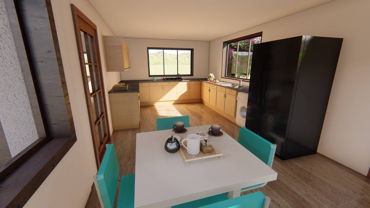 Interior cocina y comedor diario Ekeko Arquitectura Cocinas de estilo clásico Tablero DM