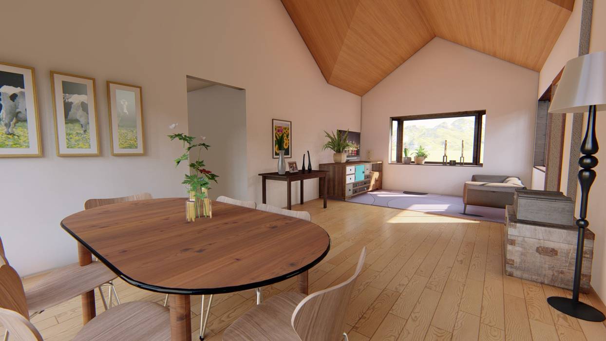 interior Sala Estar y Comedor Ekeko Arquitectura Comedores de estilo rústico Derivados de madera Transparente mesa de comedor,cielo madera,piso madera