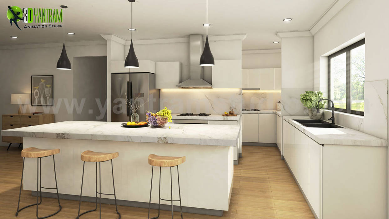 3d Interior Kitchen Designing With Pendant Light Built In Kitchens