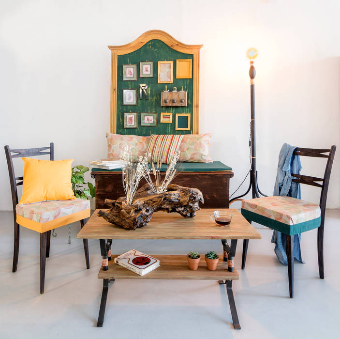 Ambiente generado con las piezas de la colección Patricia wood, diseño de espacios y mobiliario Comedores de estilo rústico ambiente,espacio,mueble restaurado,diseño