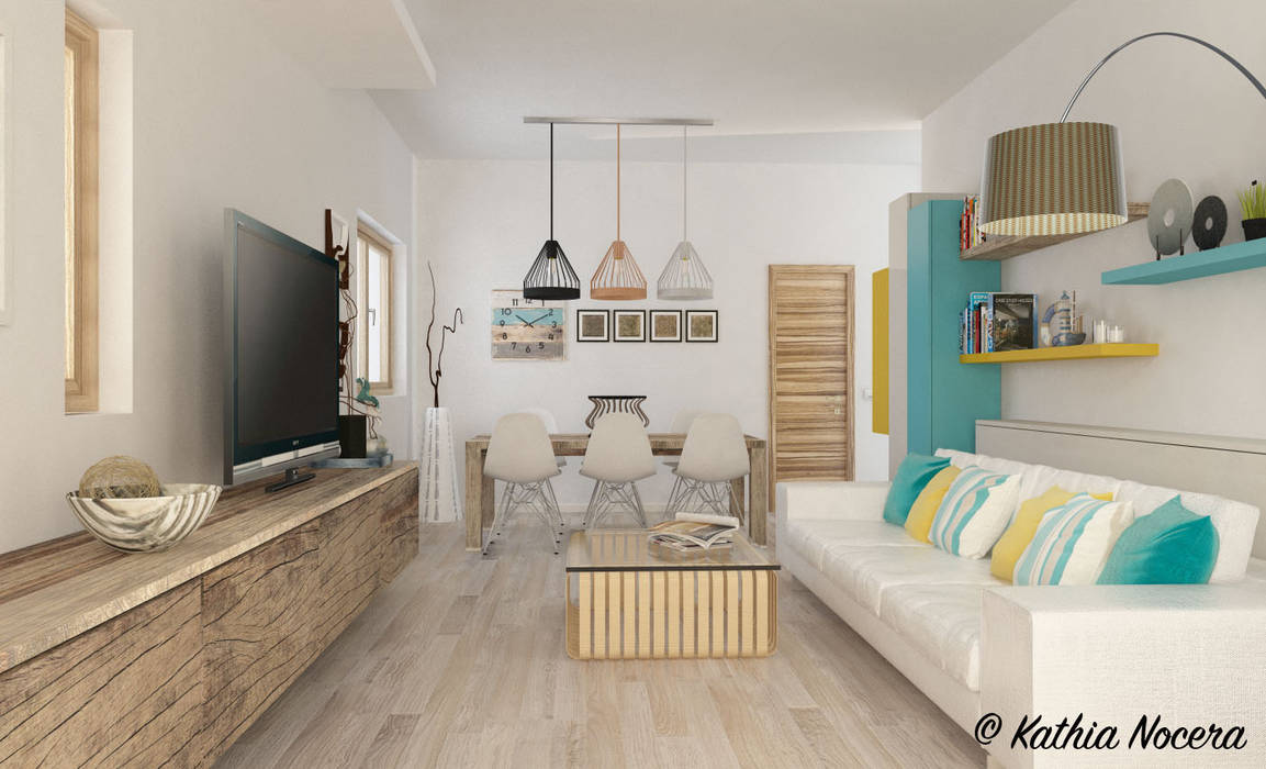 Casa di Marco, Nocera Kathia rendering progettazione e design Nocera Kathia rendering progettazione e design Mediterranean style living room