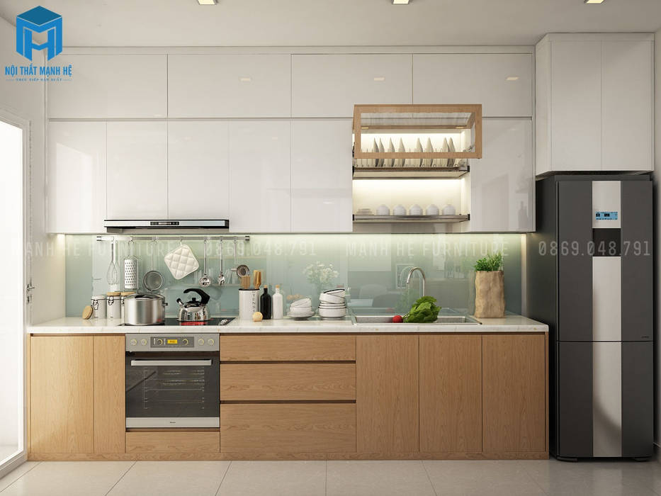 bếp được thiết kế gắn liền với không gian phòng khách Công ty Cổ Phần Nội Thất Mạnh Hệ Tủ bếp