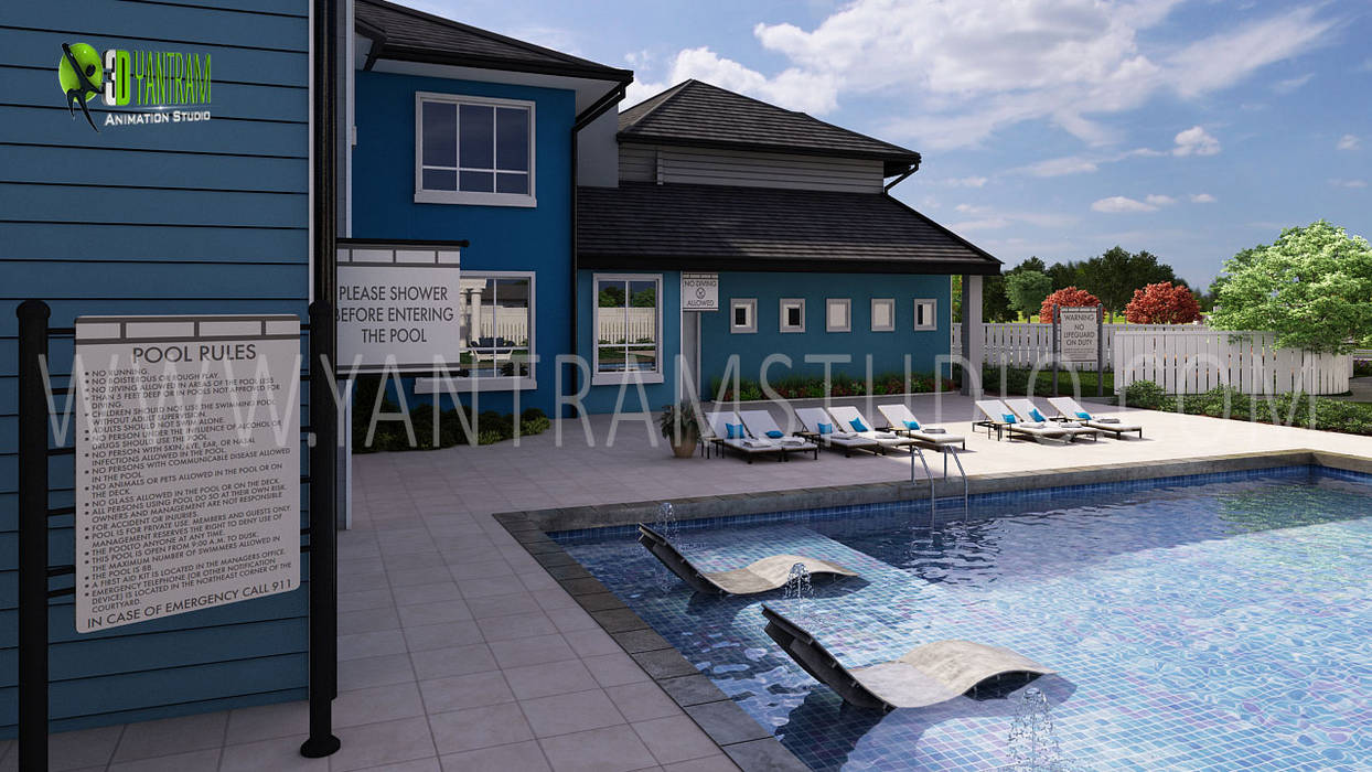 360 Walkthrough Pool View with Sitting Management Community Common Modern ideas Yantram Animation Studio Corporation Bungalow Visualization,Architectural,Rendering,Studio,Services,Design,Companies,3D Walkthrough