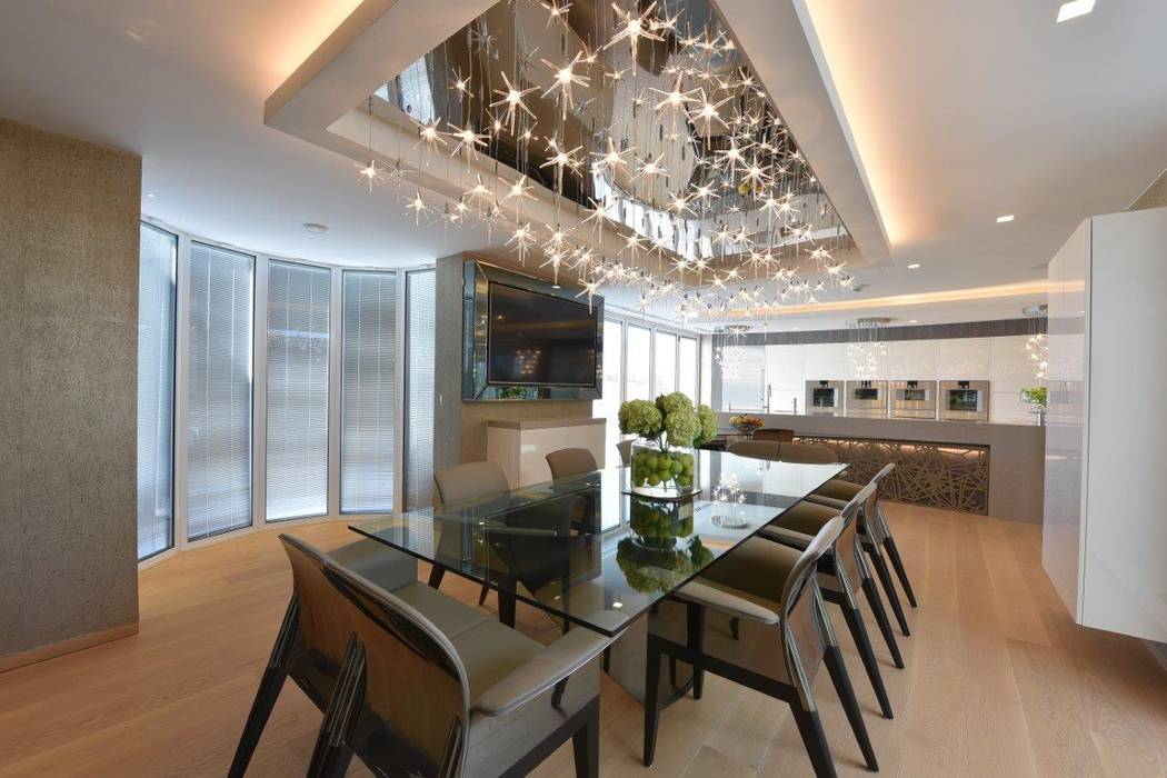 Mr & Mrs Unsworth Diane Berry Kitchens Built-in kitchens Glass glass dining table,stunning chandelier,amazing,glamour,high end,superb,gaggenau