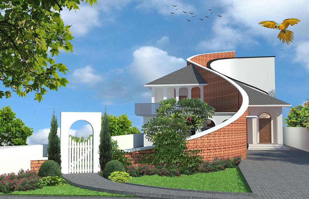 exterior houses, S Squared Architects Pvt Ltd. S Squared Architects Pvt Ltd. منزل عائلي كبير طوب