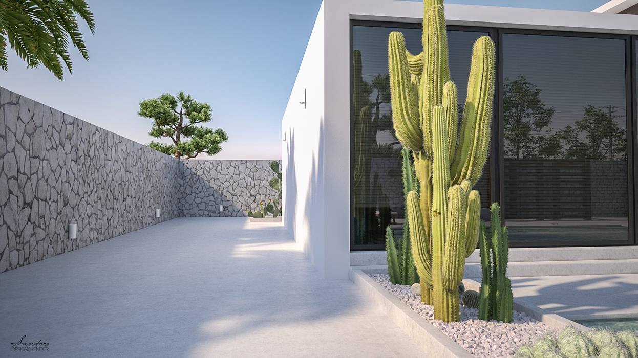 Zona esterna villetta ad Enna, Santoro Design Render Santoro Design Render Jardines de piedra