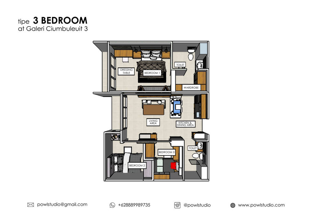 Denah Apartemen:modern oleh POWL Studio, Modern