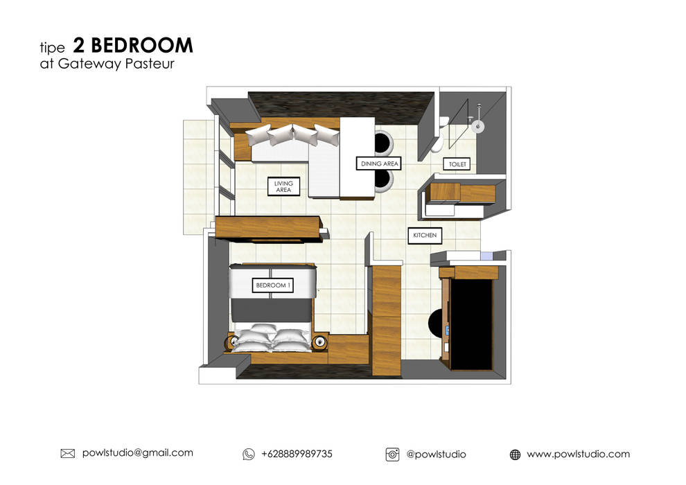 Gateway Pasteur - Tipe 2 Bedroom Jade, POWL Studio POWL Studio