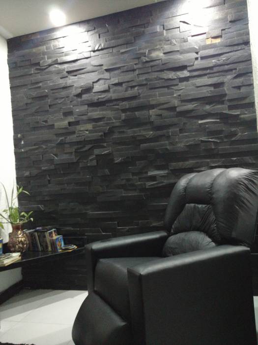 Parede da Sala com Pedra Natural preta, Rebello Pedras Decorativas Rebello Pedras Decorativas Phòng giải trí phong cách hiện đại Cục đá