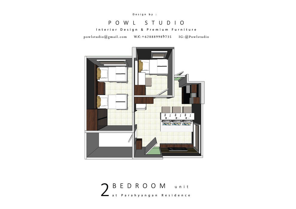 Parahyangan Residence 12 CH - Tipe 2 Bedroom, POWL Studio:modern oleh POWL Studio, Modern