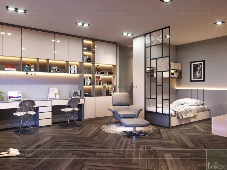 Thiết kế nội thất nhà phố, biệt thự phong cách hiện đại, ICON INTERIOR ICON INTERIOR Phòng ngủ phong cách hiện đại
