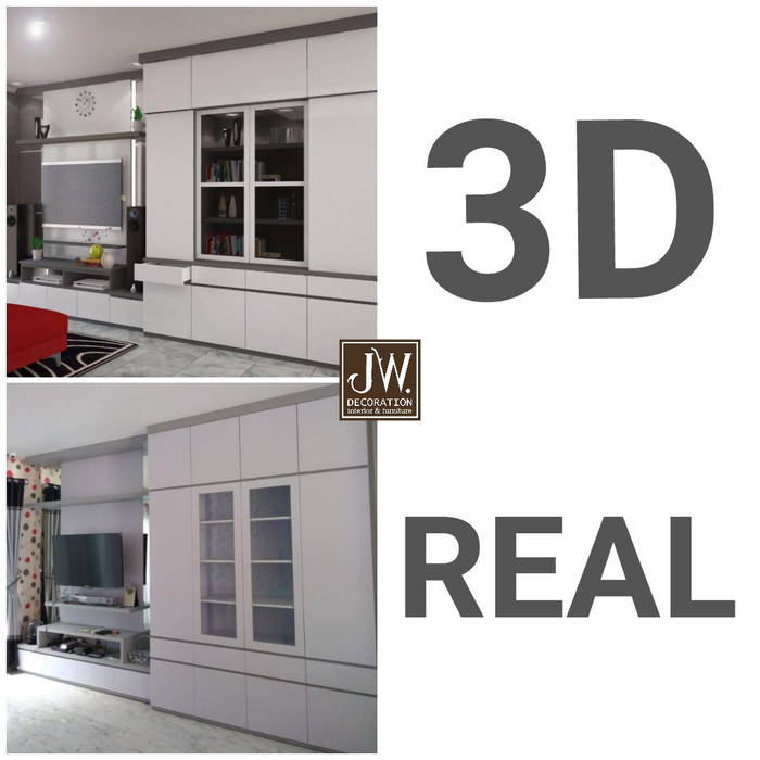Pak Irwan, Serpong Paradise , JW Decoration JW Decoration Minimalist living room Plywood TV stands & cabinets