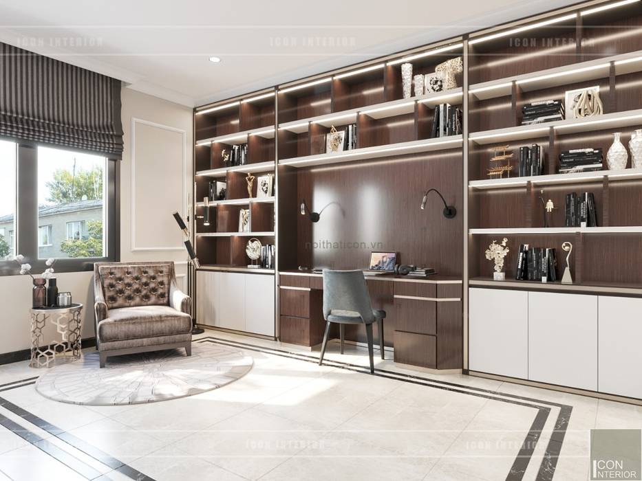 Thiết kế nội thất biệt thự phong cách Tân Cổ Điển sang trọng đẳng cấp, ICON INTERIOR ICON INTERIOR Classic style study/office