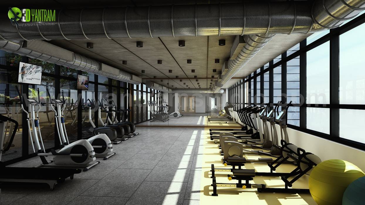 Interior Gym Design For Apartment By Yantram 3d Visualization In